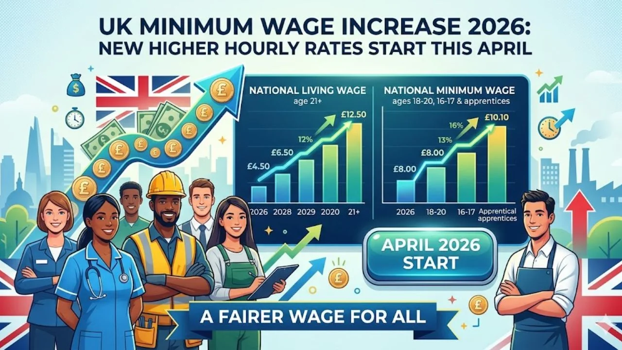 Calculator, payslip and pound coins representing UK minimum wage increase